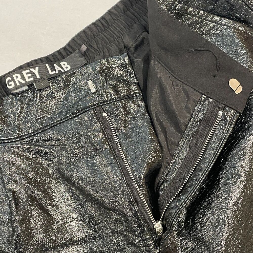 ~ Grey Lab Shorts Vegan Leather High Waisted Black Pleated Faux Missing Button